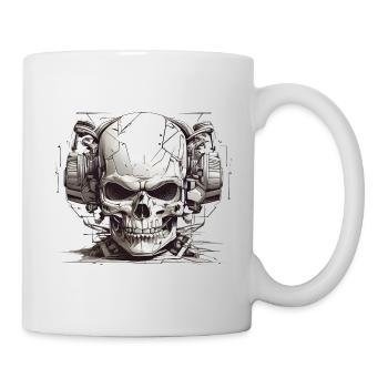 Crâne moderne avec casque en noir et blanc - Mug blanc - blanc - Droite