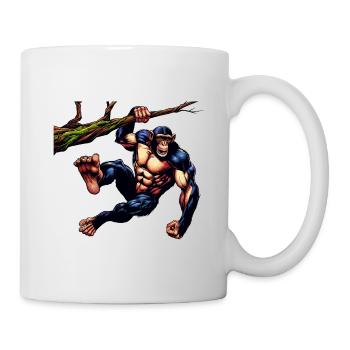 Affe hängt am Baum, Muskulöser Affe, Fitness - Tasse - Weiß - Rechts