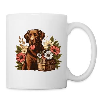 Brown Labrador Retriever Cottage Core Flowers - Mug - white - Right
