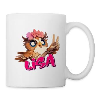 LISA - Beautiful Girl Name with Cute OWL - Mug - white - Right