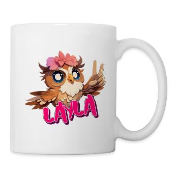 LAYLA - Schöner Mädchen Name mit süßer EULE - Tasse - Weiß - Rechts