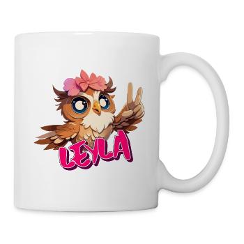 LEYLA - Schöner Mädchen Name mit süßer EULE - Tasse - Weiß - Rechts