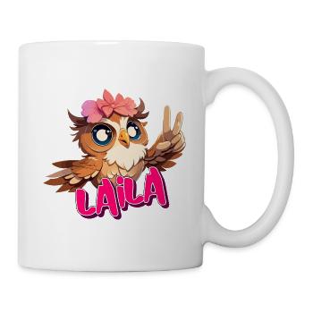 LAILA - Beau nom de fille avec hibou mignon - Mug blanc - blanc - Droite
