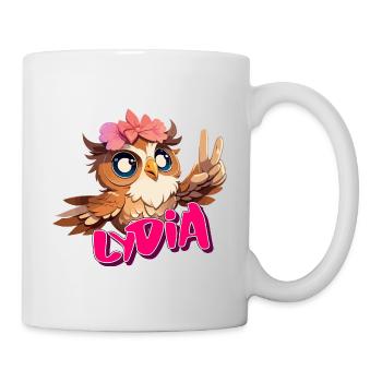 LYDIA - Schöner Mädchen Name mit süßer EULE - Tasse - Weiß - Rechts