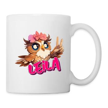 LEILA - Beau nom de fille avec un hibou mignon - Mug blanc - blanc - Droite