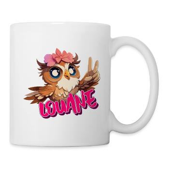 LOUANE - Beau nom de fille avec un hibou mignon - Mug blanc - blanc - Droite