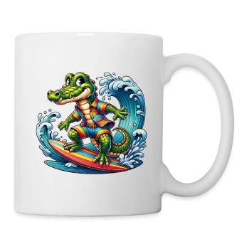 Crocodile on surfboard funny surfing crocodile - Mug - white - Right