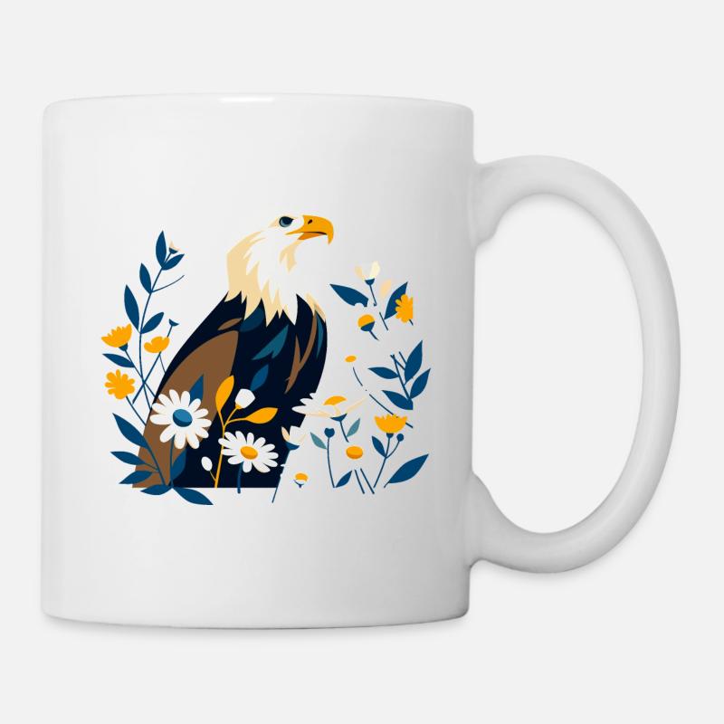 Adler mit Blumen - Tasse - Weiß