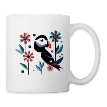 Papageitaucher mit Blumen - Tasse - Weiß - Rechts