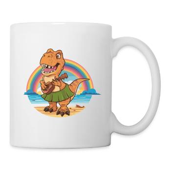 Dinosaurier spielt Gitarre unterm Regenbogen - Tasse - Weiß - Rechts