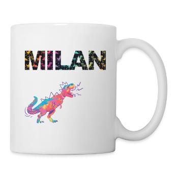 MILAN - Schöner Jungen Name mit Dinosaurier - Tasse - Weiß - Rechts