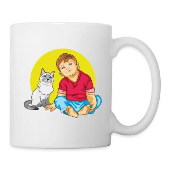 Junge spricht mit einer Siamkatze - Tasse - Weiß - Rechts