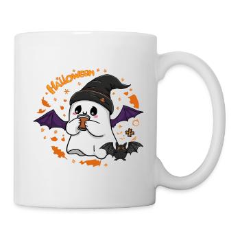 Mignon fantôme Halloween avec chapeau et café - Mug blanc - blanc - Droite
