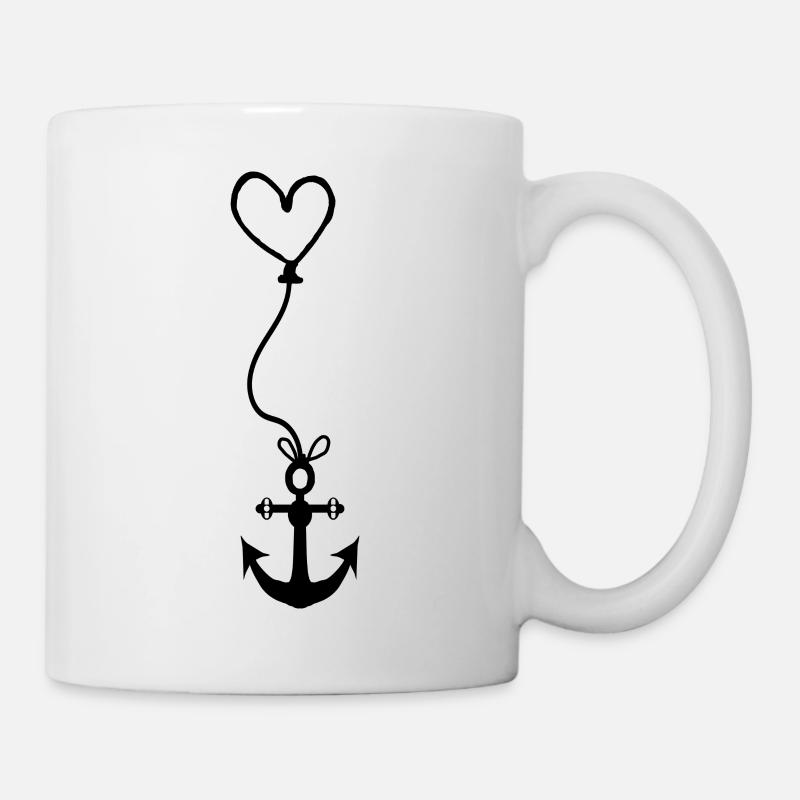 Ancre avec coeur sur corde - force du vent nord-est - Mug blanc - blanc