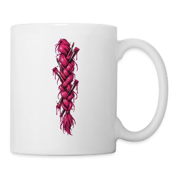 Pinker Zopf mit Pinsel - Tasse - Weiß - Rechts