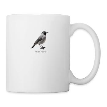 Kauen, kauen. Eichelhäher im Dialekt - Tasse - Weiß - Rechts