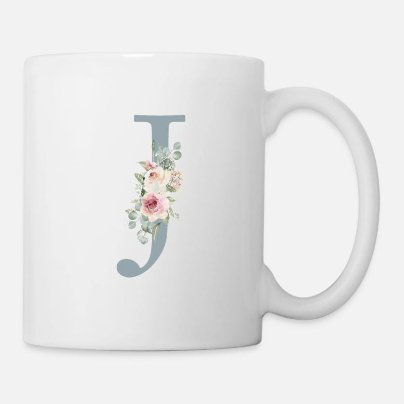 J| Monogram | Eucalyptus Pastel Flower Blue - Mug - white