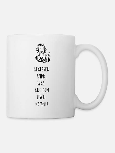 Gegessen wird was auf den Tisch kommt Kochschürze - Tasse - Weiß