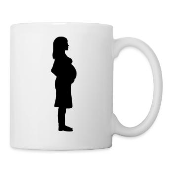 Pregnant woman holds belly - Mug - white - Right
