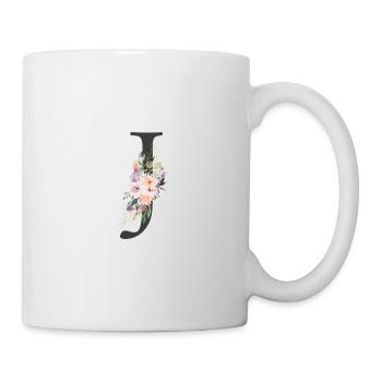 Lettre J, Monogramme, Fleurs - Mug blanc - blanc - Droite