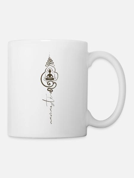 Buddha Kopf mit Namasté Schriftzug Yoga Spruch - Tasse - Weiß