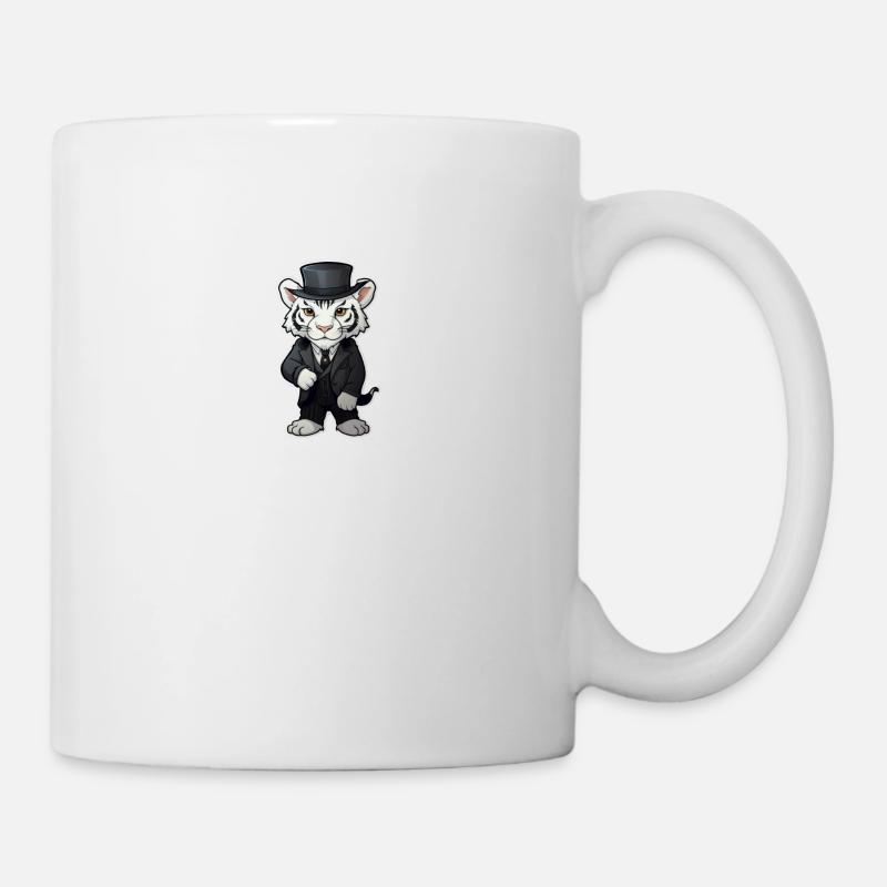 cute white tiger wearing a black suit and hat - Tasse - Weiß