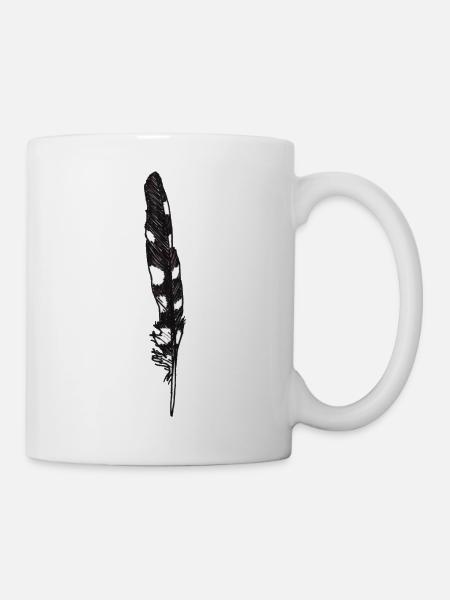 Feder Gepunktet Handgezeichnet (Buntspecht) - Tasse - Weiß