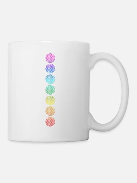 Blume des Lebens - Chakra Farben - Tasse - Weiß