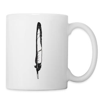 Feder schwarz-weiß handgezeichnet (Elster) - Tasse - Weiß - Rechts