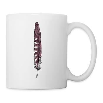 Plume brun-blanc dessinée à la main (crécerelle) - Mug blanc - blanc - Droite