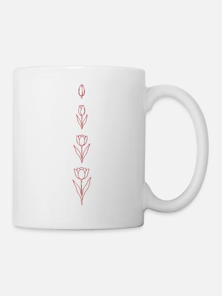 Rote Tulpen Linear Print - Tasse - Weiß