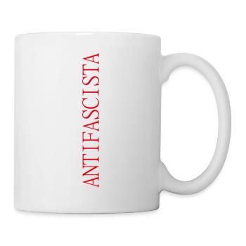 Schriftzug Antifascista vertikal in roter Schrift - Tasse - Weiß - Rechts