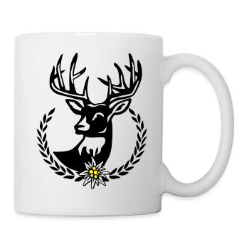 Hirsch Lorbeerkranz Wiesn Edelweiss - Tasse - Weiß - Rechts