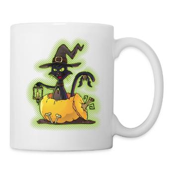 Halloween Black Witch Cat in Pumpkin - Mug - white - Right