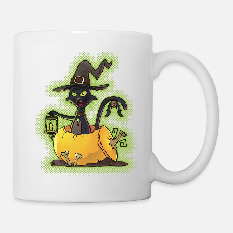 Halloween Black Witch Cat in Pumpkin - Mug - white