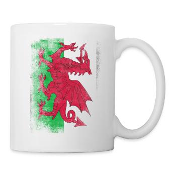 Wales Flag Proud Welsh Vintage Distressed Hemd - Tasse - Weiß - Rechts