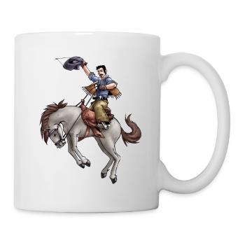 Comic Cowboy beim Rodeo Reiten - Tasse - Weiß - Rechts
