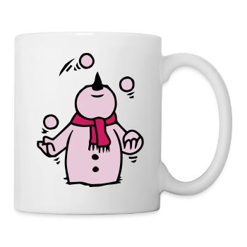 Schneemann jongliert mit Schneebällen - Tasse - Weiß - Rechts