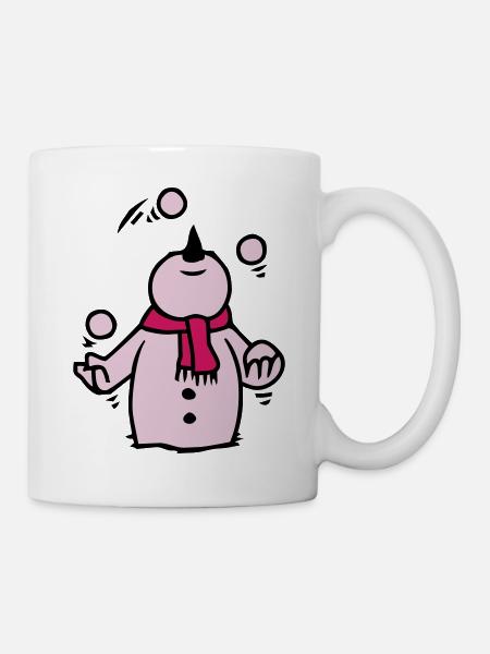 Schneemann jongliert mit Schneebällen - Tasse - Weiß