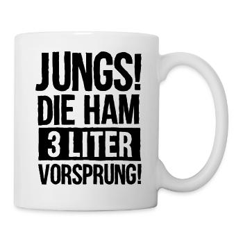 JUNGS, DIE HAM 3 LITER VORSPRUNG! ALKOHOL SPRUCH - Tasse - Weiß - Rechts
