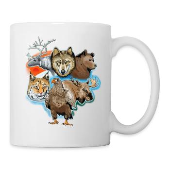 Janvier 10 points de vie sauvage - le loup, le renne, l'ours, le lynx, l'aigle - Mug blanc - blanc - Droite