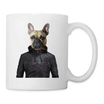 bulldog veste humour fantaisie cuir chien animal d - Tasse - Weiß - Rechts
