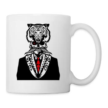 anguß hipster Tiger Käppchen Krawatte costu - Tasse - Weiß - Rechts