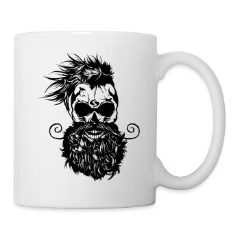 head of death hipster skull bearded beard mustache s - Mug - white - Right