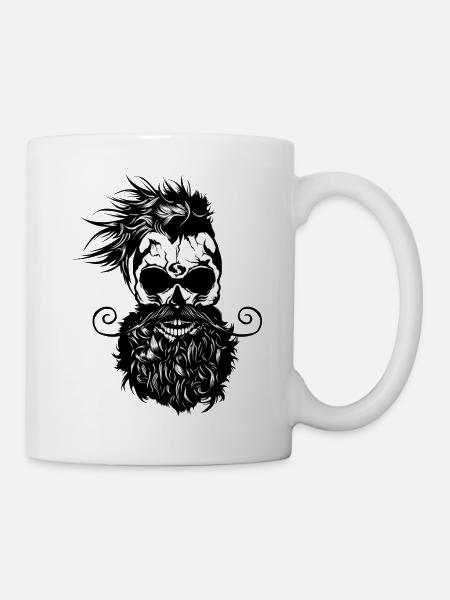 tete de mort hipster skull barbu barbe moustache s - Mug blanc - blanc