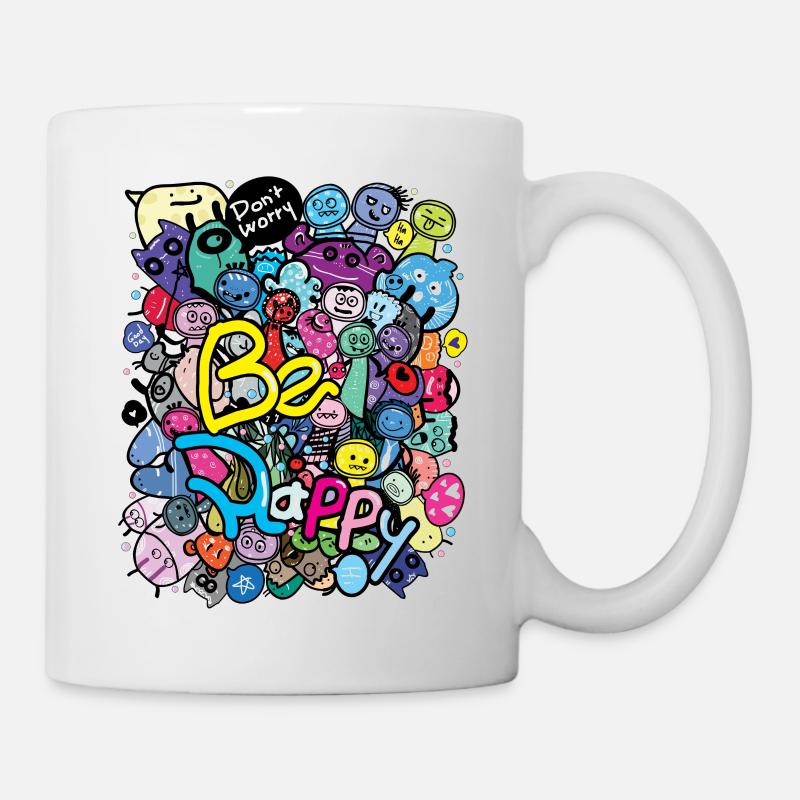 Be happy doodle monster - Mug - white