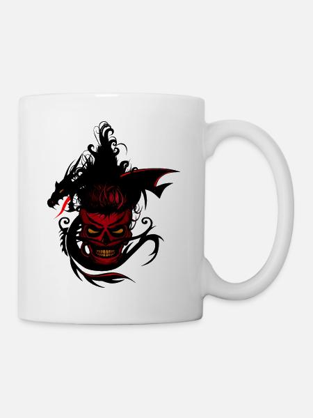 chinese tribal dragon head fantasy skull - Mug - white