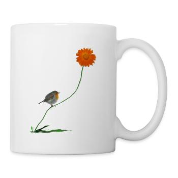 Rotkehlchen mit Blume - Tasse - Weiß - Rechts