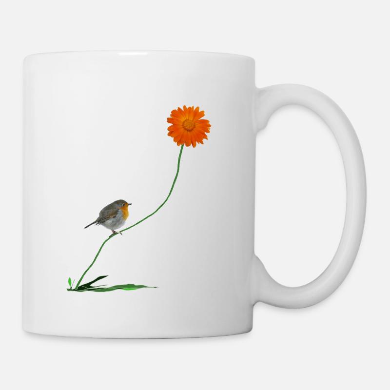 Robin with flower - Mug - white