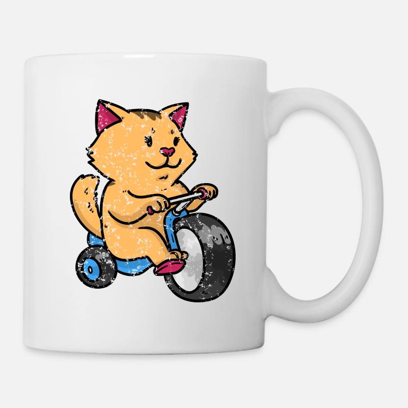 Kleine Katze auf einen Dreirad Retro Vintage - Tasse - Weiß